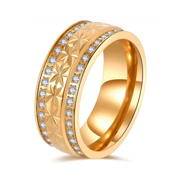 GYVAIN AAA CZ Yellow Gold Plated Titanium Steel Mens Ring Men Wedding Band Man Ring