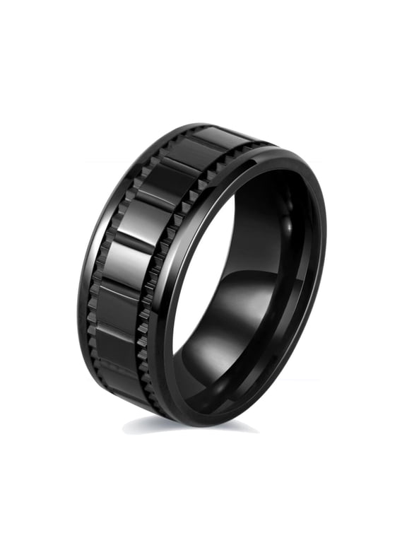 Jewelry Gear Design Black Plated Titanium Steel Mens Ring Men Wedding Band Man Ring