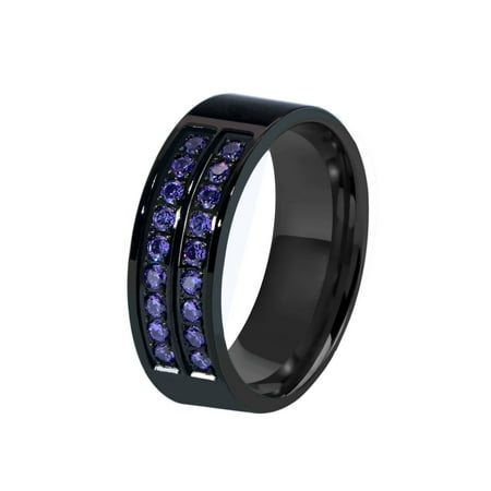 GY Jewelry Purple AAA CZ Black Ring Titanium Steel Mens Ring Men Wedding Band Man Ring