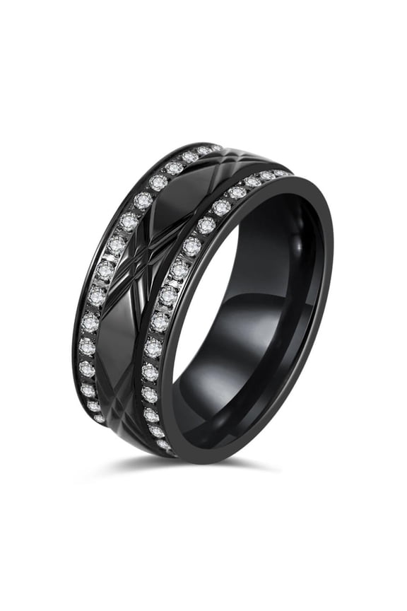 GY Jewelry X pattern Black Plated AAA CZ Titanium Steel Mens Ring Men Wedding Band Man Ring