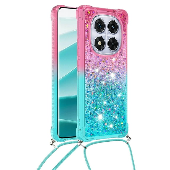 GY-MCKK for Xiaomi Redmi Note 14 Pro Plus/Note 14 Pro 5G Overseas/Domestic Case Girls Women Cute Glitter Soft TPU Phone Case with Strap Lanyard Shockproof Protective Cover-B3
