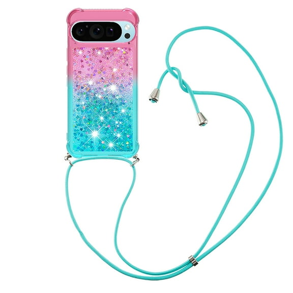 GY-MCKK for Google Pixel 10-Pixel 10 Pro Case Girls Women Cute Glitter Soft TPU Phone Case with Strap Lanyard Shockproof Protective Cover-B3
