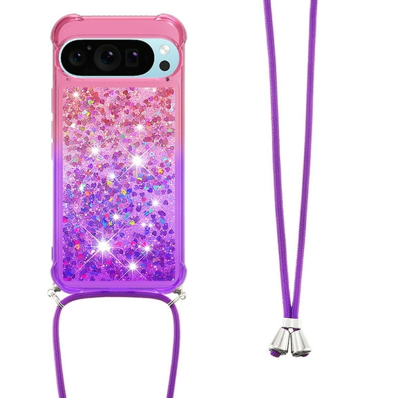 GY-MCKK for Google Pixel 10 Pro XL Case Girls Women Cute Glitter Soft TPU Phone Case with Strap Lanyard Shockproof Protective Cover-B2