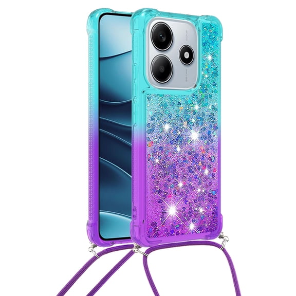 GY-MCKK for Xiaomi Redmi Note 14 4G 163 Case Girls Women Cute Glitter Soft TPU Phone Case with Strap Lanyard Shockproof Protective Cover-B1