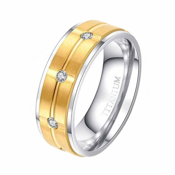 GY Matte Yellow Gold Plated 8mm Titanium Steel Mens Ring Men Wedding Band AAA CZ Man Ring