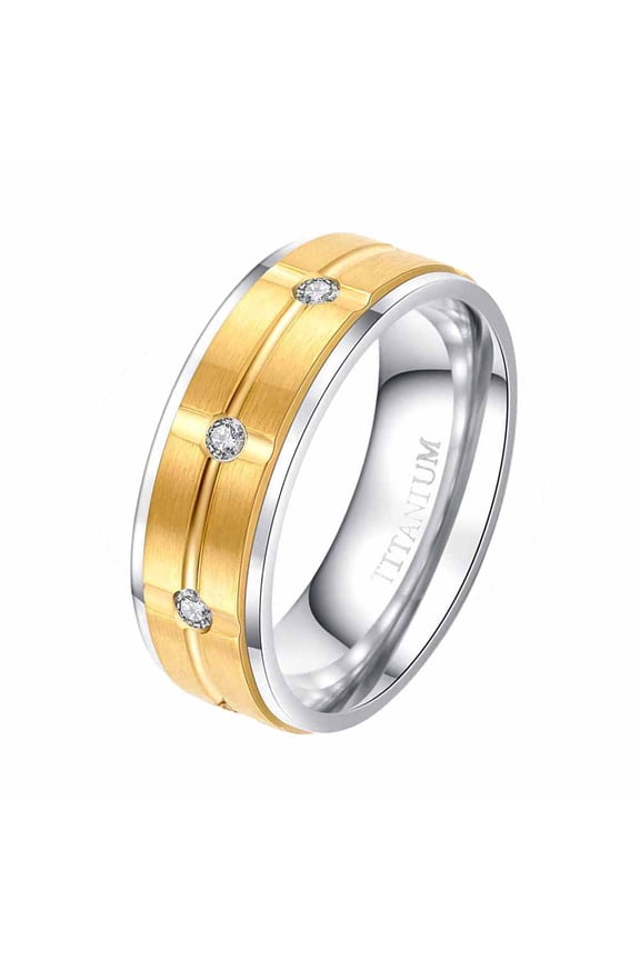 Matte Yellow Gold Plated 8mm Titanium Steel Mens Ring Men Wedding Band AAA CZ Man Ring
