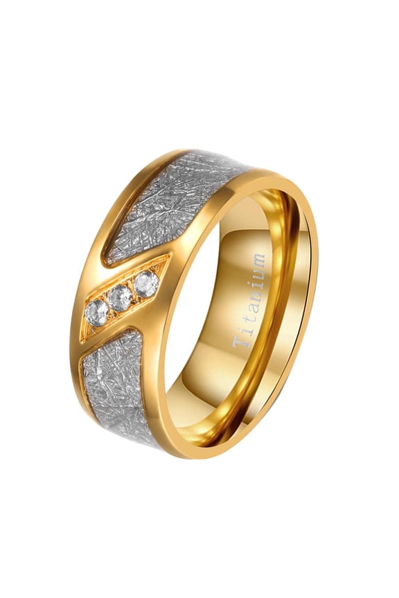 Rime pattern Yellow Gold Plated Titanium Steel Mens Ring Men Wedding Band AAA CZ Man Ring
