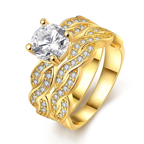 GY Wedding Ring Sets for Women 1ct aaa Cz Yellow Gold Plated Engagement Ring Sets