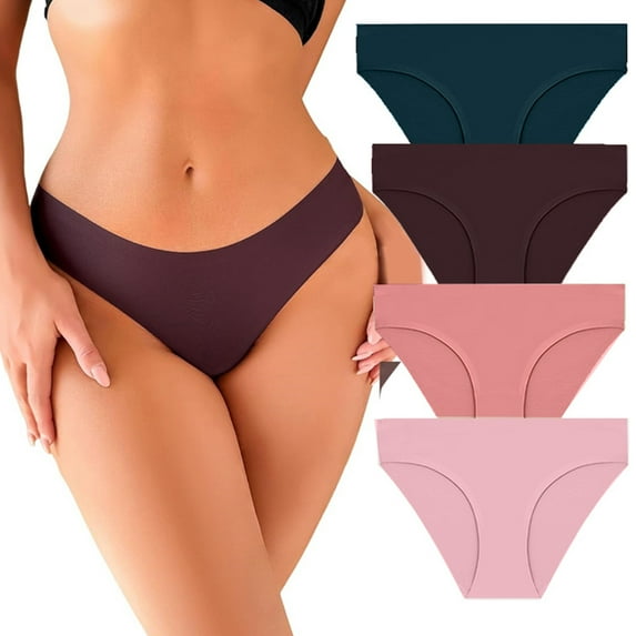 GY Seamless Thong for women, Low-Rise Panties, No Show Stretch Underwear, 4 Pack, Muticolor XL