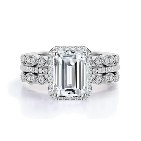 GY Women's Wedding Ring Sets Adjustable Size White Gold Plated AAA CZ 3pcs Ring Set