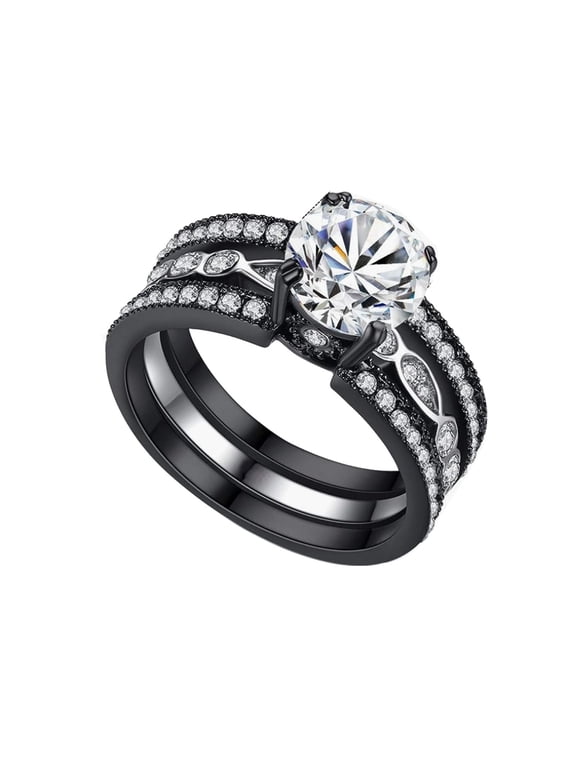 Women's Wedding Ring Sets Black Gold Plated 1.5CT AAA CZ Ring for Women