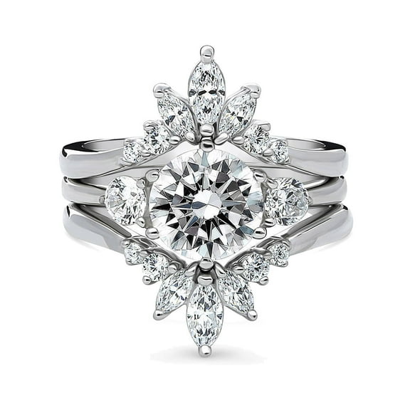 GY Women's Wedding Ring Sets White Gold Plated AAA CZ 3pcs Ring Set for Women