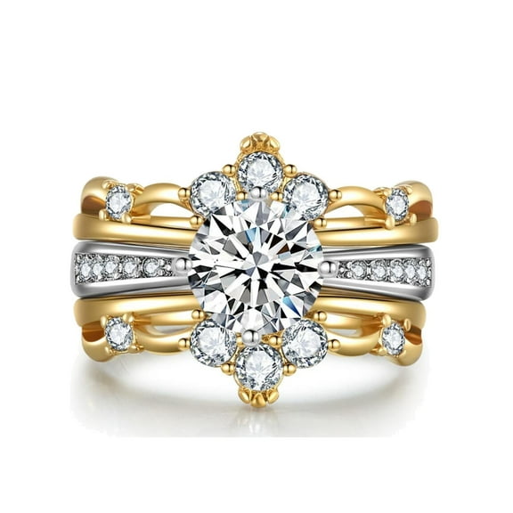 GY Yellow Gold Plated 1CT CZ Women Wedding Ring Sets 3pcs Engagement Ring for Woman