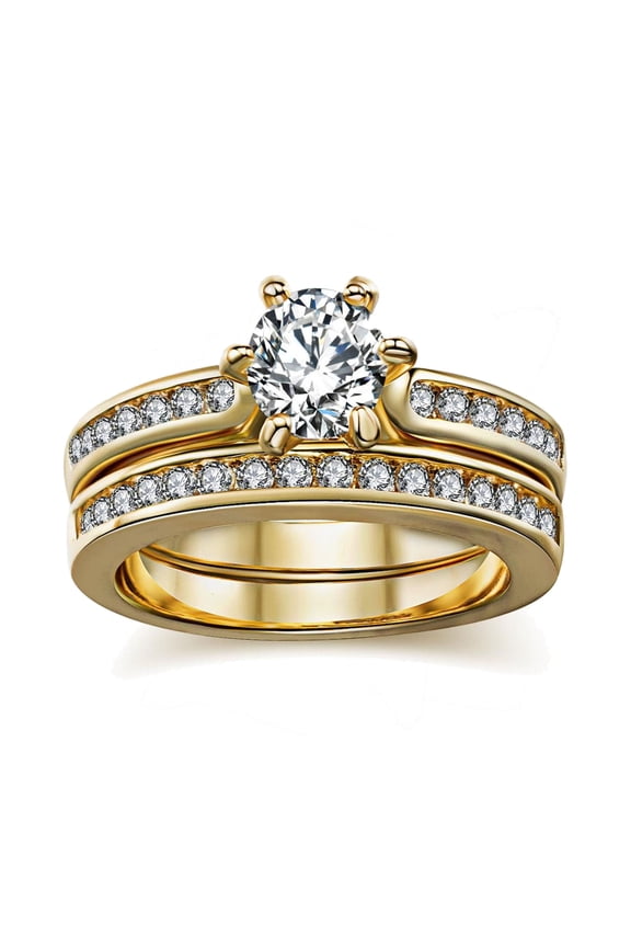 Yellow Gold Plated 1CT CZ Women Wedding Ring Sets Engagement Ring for Woman