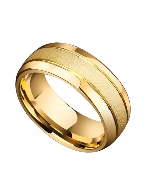 Yellow Gold Plated 8mm Titanium Steel Ring for Men Wedding Band Man Ring