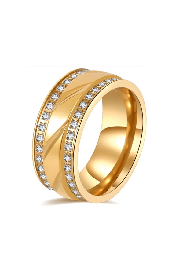 AAA CZ Yellow Gold Plated Titanium Steel Mens Ring Men Wedding Band Man Ring