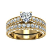 GY Yellow Gold Plated Heart cut AAA CZ 2pcs Womens Wedding Ring Sets Bridal Sets