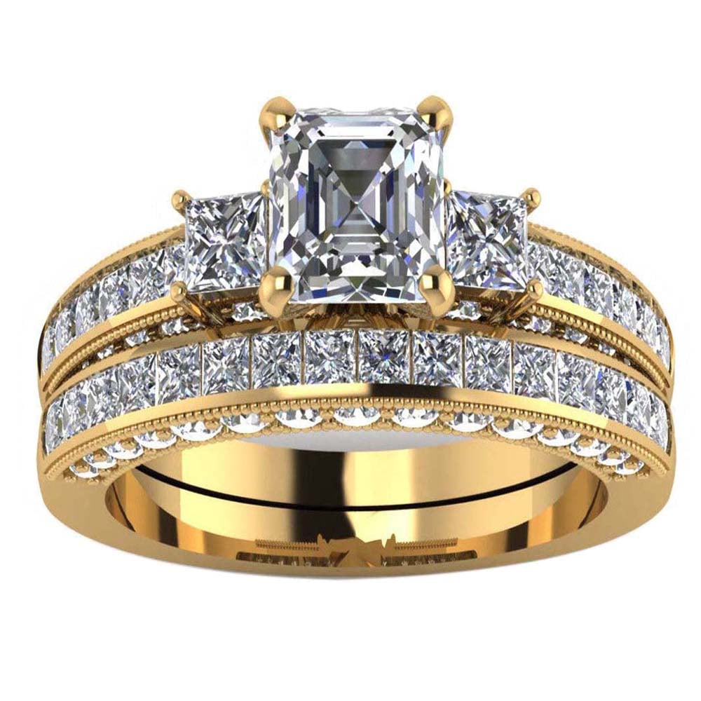 gy-yellow-gold-plated-three-stone-womens-wedding-ring-sets-bridal-sets