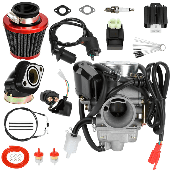 GY6 150cc PD24J Carburetor Ignition Coil Starter Solenoid Relay CDI Kit for GY6 125cc 150cc Taotao Scooter Moped ATV Go Kart 157QMJ Engine Kymco Roketa Parts with 78 inch Throttle Cable