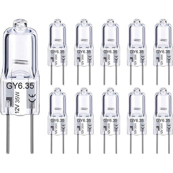 GY6.35 Halon Light Bulbs 2 Pin 12V 35W T4 Tubular JCD Type Bi-Pin Base Dimmable 2700K Warm White Capsule for Pendant Light, Ceiling Lights, Table Lamp, Cabinet Lights (10 Pack)
