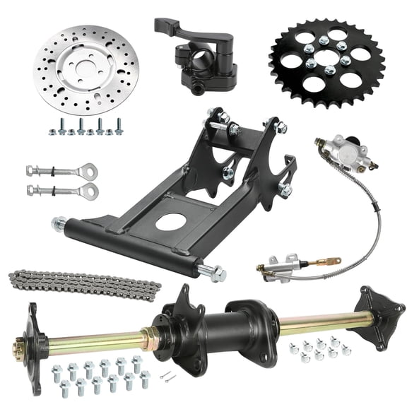 GY6 Complete Rear Axle Assembly Kit 32" 810mm 4 Studs Hubs for 110cc 125cc 150cc 200cc ATV Go Kart Quad Buggy, Rear End Kit with Swingarm, 530 32T Sprocket 120 Links Chain Brake Caliper & Throttle