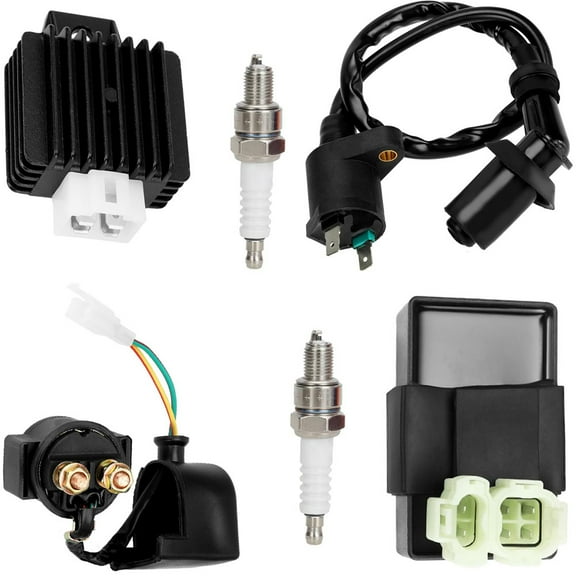 GY6 Ignition Coil Starter Solenoid Voltage Regulator CDI Suitable for Tao tao 50cc 150cc ATM50 Pony VIP Powermax Roketa Scooter Chinese 4-Stroke Scooter Moped Pit Dirt Bike Go Kart Spare Parts
