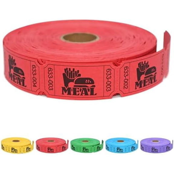 GYA 1000 Raffle Tickets Rolls, Meal Tickets Single Roll for Events, Leisure, Movie Watching, Entertainment, Class Reward & Prizes - 5 Color Selection (Red)