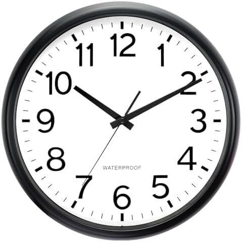 GYA 16 Inch Sealed Large Outdoor Clock Waterproof, Silent Battery Operated Weatherproof Wall Clocks for Pool Patio Outside Home (Black)