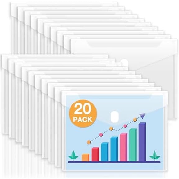GYA 20 Pack Plastic Envelopes File Folders, Rainforced Clear Folder Important Document Organizer, A4 Letter Size Bill Receipt Paper Holder Organizer Folder with Closure for School Office