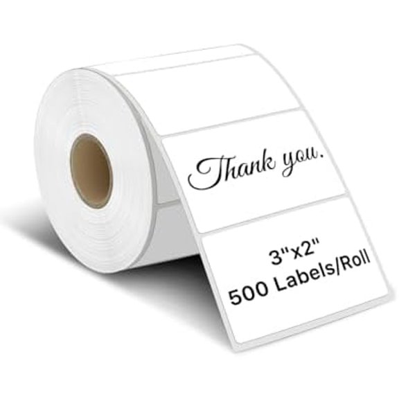 GYA 3" x 2" Thermal Labels, Rectangle Thermal Printer Stickers, Self-Adhesive Durable Sticker with Perforation Line, 500 Labels/Roll, White | Self-Adhesive Rectangle Label with Perforation Line,