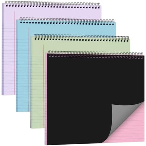 GYA 4 Pack Wide Legal Pads 11x9.5 Inch Spiral College Ruled Landscape Notebooks with Colorful Pages, Top Bound Design, Tear out Sheets for Notes, Drawing, School, Office, Study Use, Multicolor