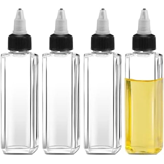 GYA 4 Pcs Oil Squeeze Bottles 3.4 OZ Empty Bottles with Twist Top Cap Plastic Liquid Condiment Container Leak-Proof Dispensing Bottles for Oil Soy Sauce Vinegar Syrup Ketchup