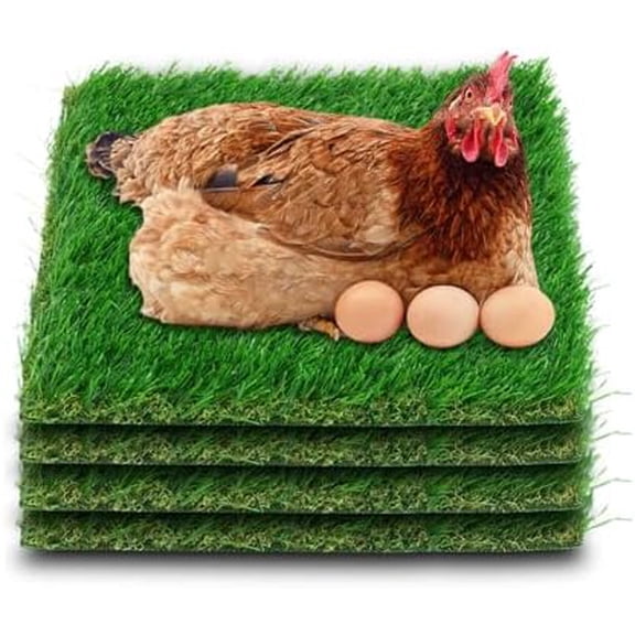 GYA Chicken Nesting Box Pads, Washable Artificial Grass Nesting Pads Cuttable Chickens Nest Box Bedding Liners for Hen Coop Egg Duck Chicks Goose 12x12x1.35inch (4 Pack)