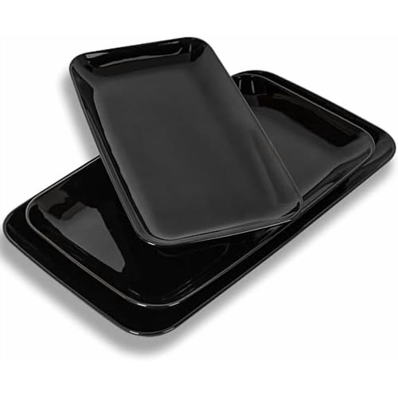 GYA Large Serving Platter Set of 3, 16/14/12 Inch Porcelain Serving Trays for Party - Black Ceramic Rectangular Platters for Entertaining,Platter for Thanksgiving Christmas, Dishwasher Oven Safe