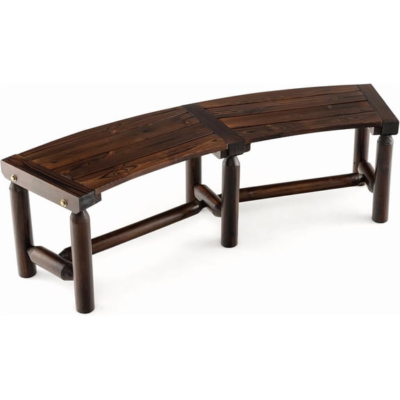 GYCSHOP Patio Curved Bench, Carbonized Wood Dining Bench, Spacious Slatted Seat, 710 LBS Max Load, 2-Person Wood Fire Pit Bench for Backyard, Garden, Porch