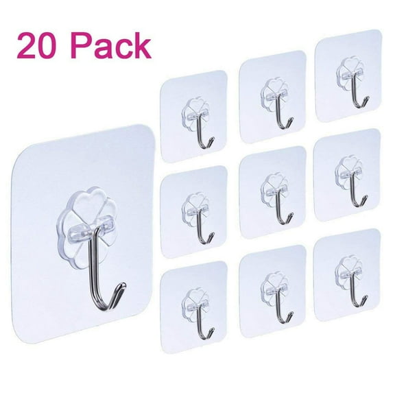 GYDEK 10-30PC Transparent Strong Adhesive Suction Cup Sucker Heavy Duty Wall Hooks Hanger Kitchen Bathroom (20 Pack)