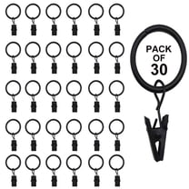 GYDEK 30 Pack Curtain Rings with Clips, Heavy Duty Drapery Clip,Tension Rods Hooks, Polish Black Curtain Hooks Hangers