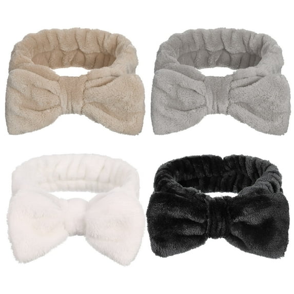 GYDEK 4 Pack Elastic Spa Thick Bow Hairband, Facial Bowknot Makeup Headband for Women Face Washing