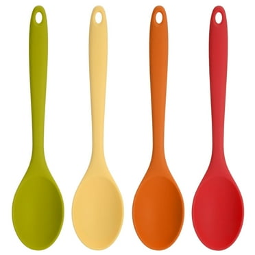 GYDEK 4 Pcs Large Silicone Mixing Spoon Set, 10.82*2.36 inch Heat Resistant Colored Mixing Spoons, Non-stick Basting Spoon for Kitchen Cooking, Mixing, Baking, Serving and Stirring