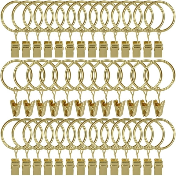 GYDEK 40 Pack Curtain Rings with Clips, Drapery Clips with Rings, Hangers Drapes Rings 1.26 Inch Interior Diameter, Fits up to 1 Inch Curtain Rod, Vintage Gold