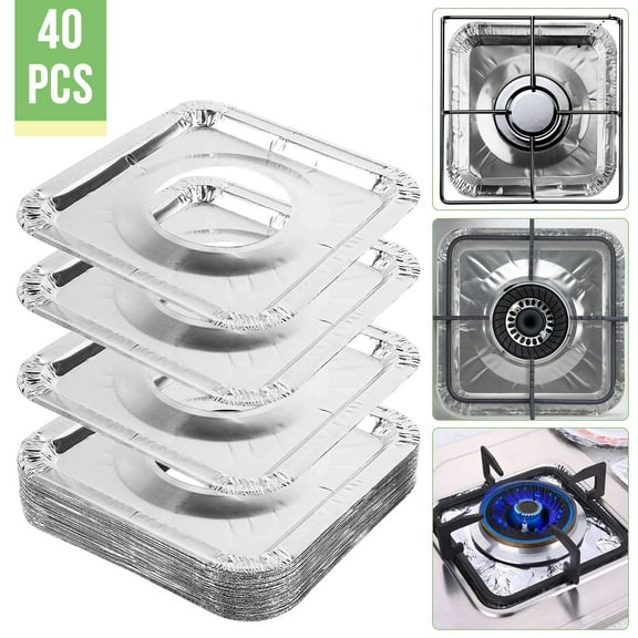 GYDEK 40pcs Gas Burner Covers, Disposable Aluminum Foil Square Stove Burner Liners, Gas Range Stove Protectors, 8.6" x 8.6"