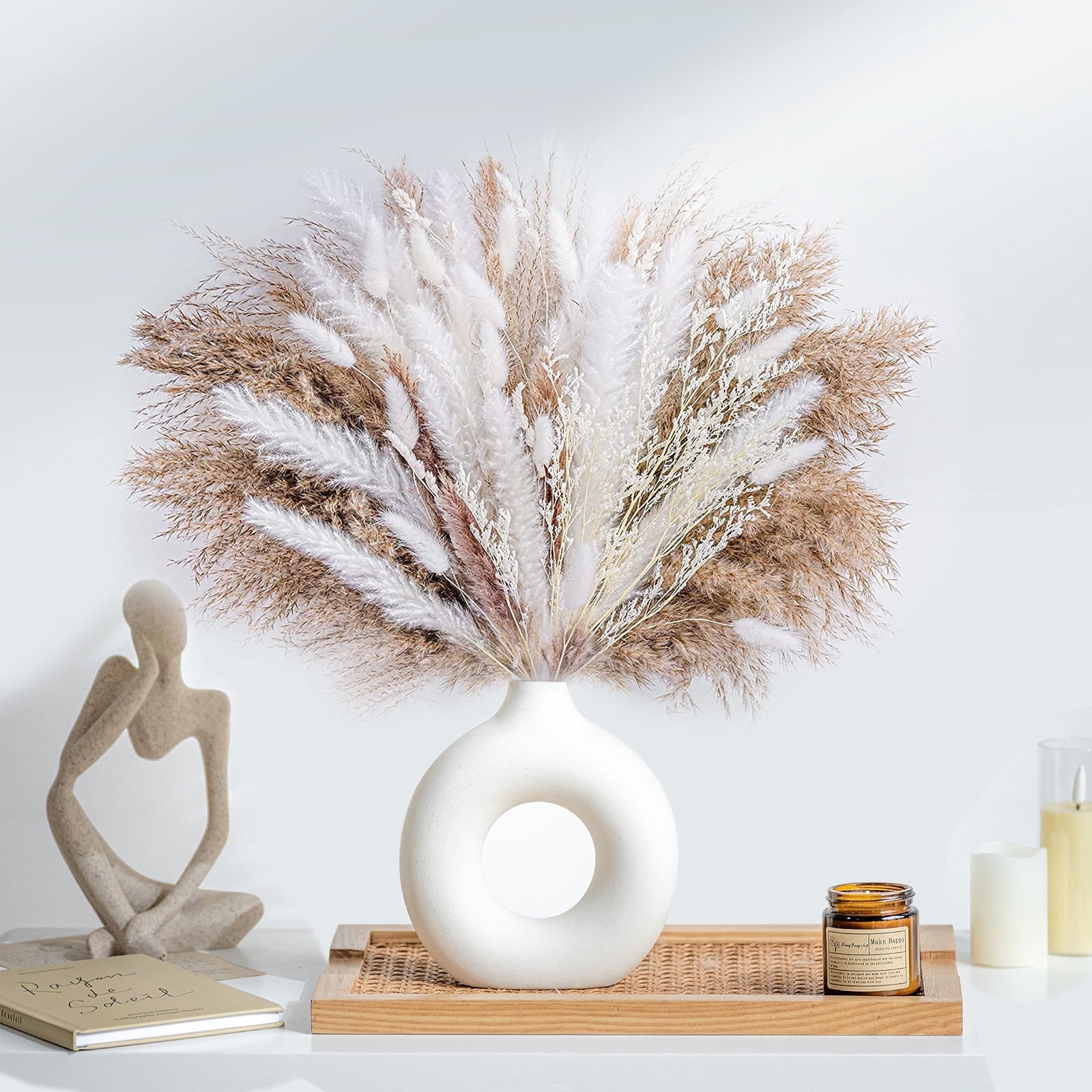 GYDEK 80 Pcs Natural Dried Pampas Grass Bonquet Boho Home Decor Bouquet ...