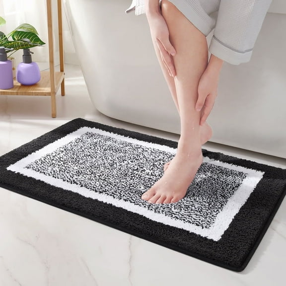 GYDEK Bathroom Rug, Soft Absorbent Bathroom Mat and Bath Mat, Premium Microfiber Shag Bath Rug Machine Washable (15.7"x24",Black and White)