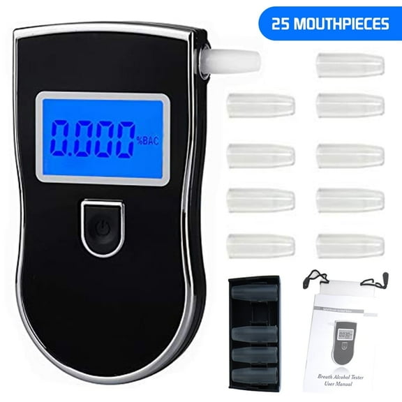 GYDEK Breathalyzer, Professional-Grade Accuracy Digital Blue LED Screen Portable Breath Alcohol Tester High Accuracy Breathalyzer with 25 Mouthpieces for Personal Home Use