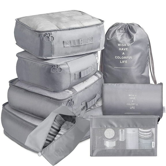 DISEN Compression Packing Cubes for Luggage 8Pcs Kids Travel Foldable Lightweight Suitcase Organizer Storage Bag