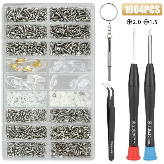 GYDEK Eyeglass Repair Kit, Precision Glasses Screws and Nuts, Nose Pads Set with Tweezer, for Spectacles, Watch, Clock