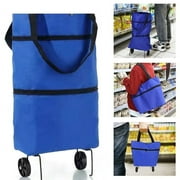 GYDEK Folding Shopping Cart,Trolley Bag with Wheels,Folding Shopping Zipper Oxford Cloth Bag for Groceries with Wheels Bracket and Removable Bag Blue