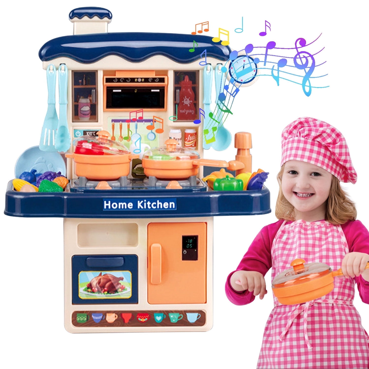 GYDEK Little Kitchen Playset, Kitchen Toy Set with Realistic Sound ...