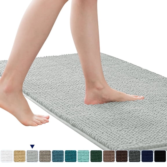 GYDEK Luxury Chenille Bathroom Rug Extra Soft and Absorbent Shaggy Rugs (Light Gray, 16" x 24")