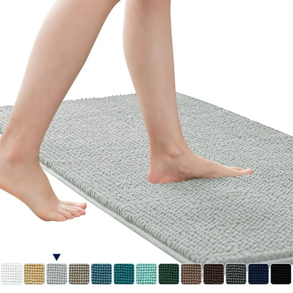 GYDEK Luxury Chenille Bathroom Rug Extra Soft and Absorbent Shaggy Rugs (Light Gray, 16" x 24")